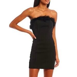 Morgan & Co. Strapless Feather Pull-On Dress Black Mini Dress Cocktail Size M